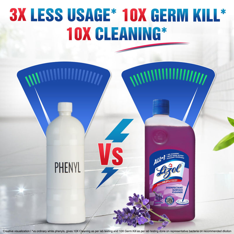 Lizol Disinfectant Surface & Floor Cleaner Liquid, Lavender - 500 ml | Suitable for All Floor Cleaner Mops | Kills 99.9% Germs| India's #1 Floor Cleaner