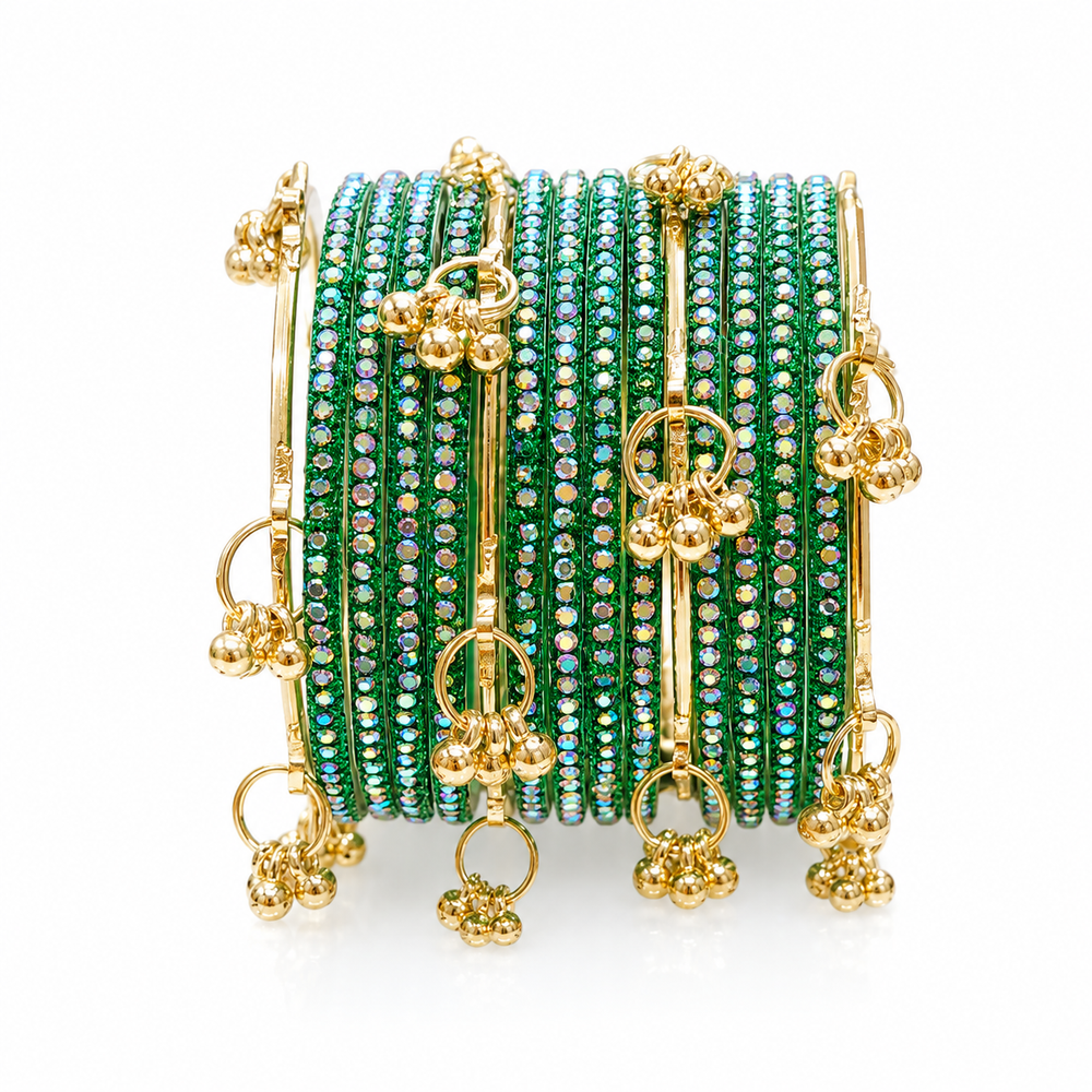 Sawan Special Green Glass Bangles Set with Kashmiri Trending Bangles | Set of 20 Pcs