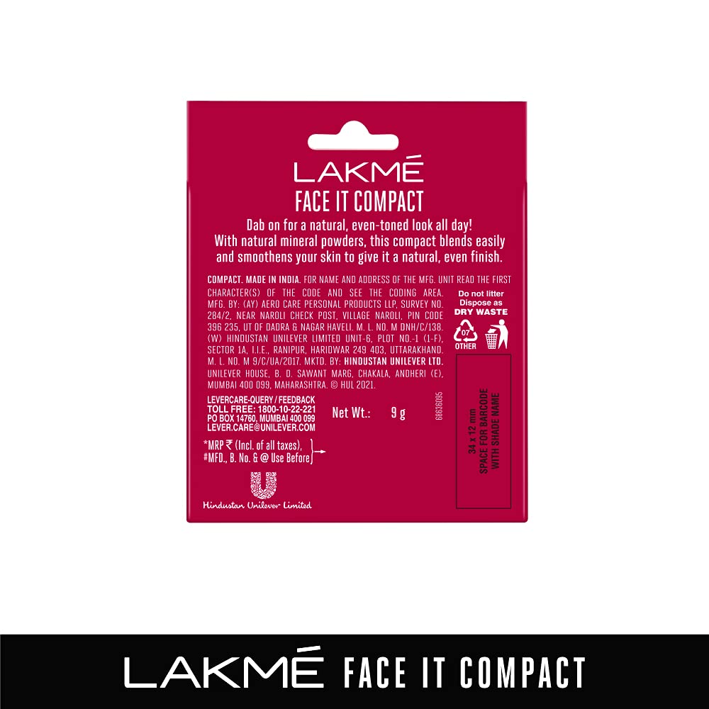Lakme Forever Matte Compact, Smooth Finish, Lightweight Compact Powder That Lasts for 12 HrsFor A Natural Even Toned Look, Coral, 9g