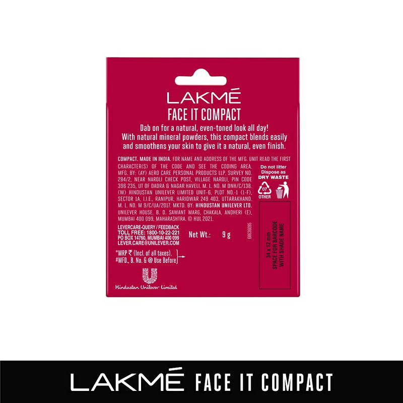 Lakme Forever Matte Compact, Smooth Finish, Lightweight Compact Powder That Lasts for 12 HrsFor A Natural Even Toned Look, Coral, 9g