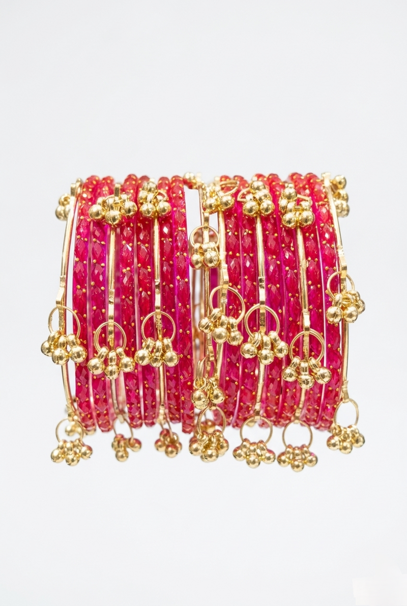 Trending Rani Pink Kashmiri Bangles with Gold Detailing & Sparkle Finish – Elegant Ethnic Wear