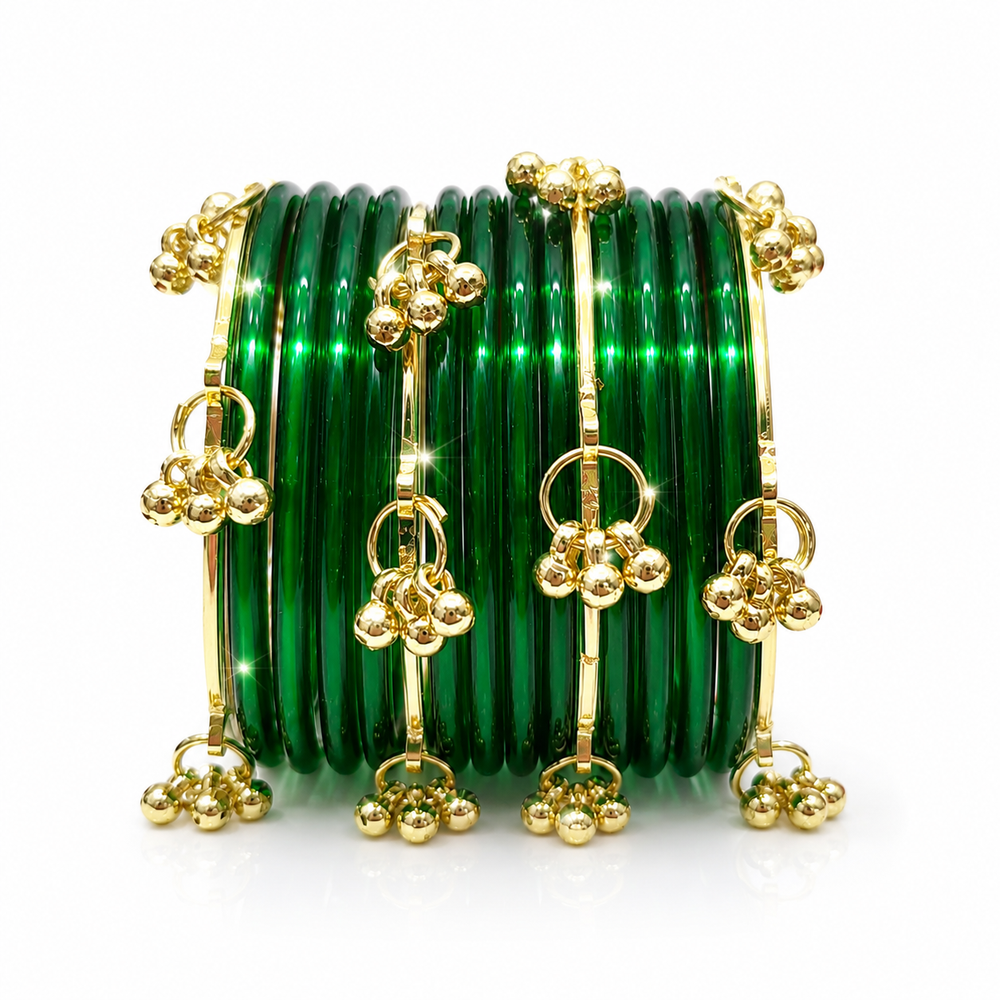 Sawan Special Resham Green Bangles Set for Women & Girls – Pack of 32 Pcs