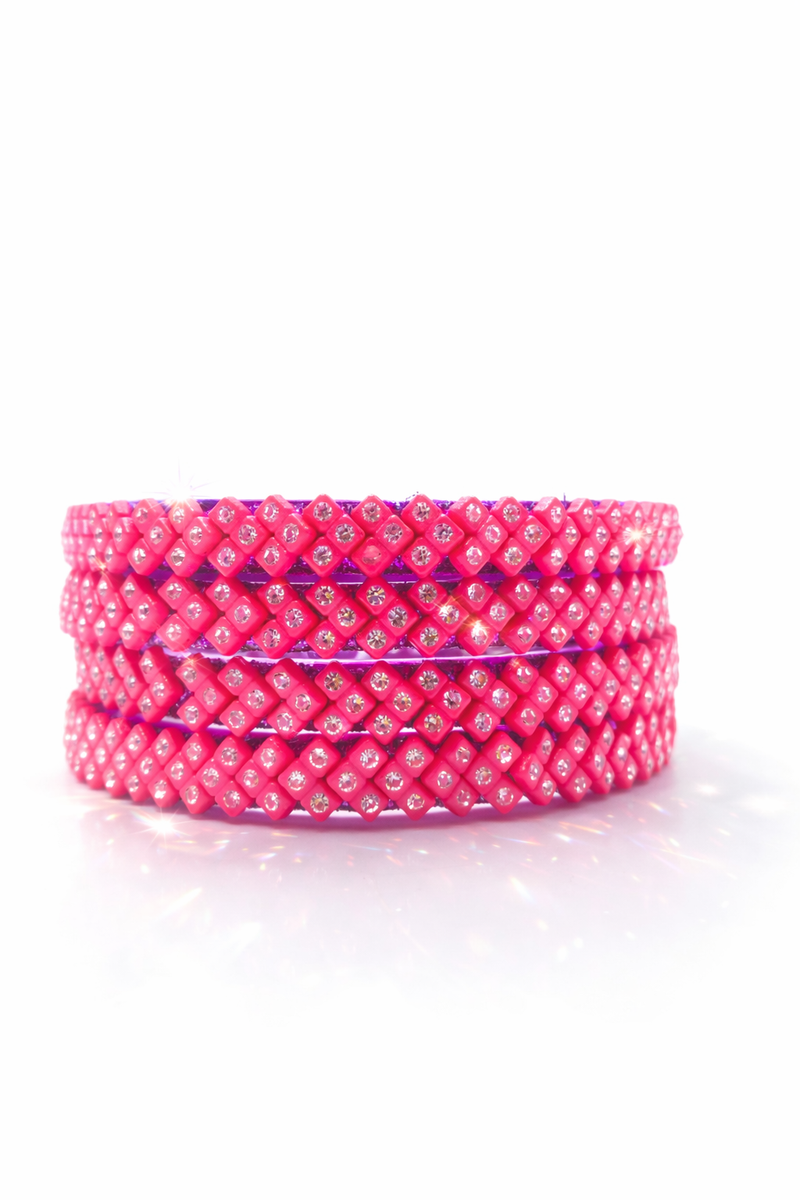 Luxury Hot Pink Crystal-Studded Designer Bangles set girls & women