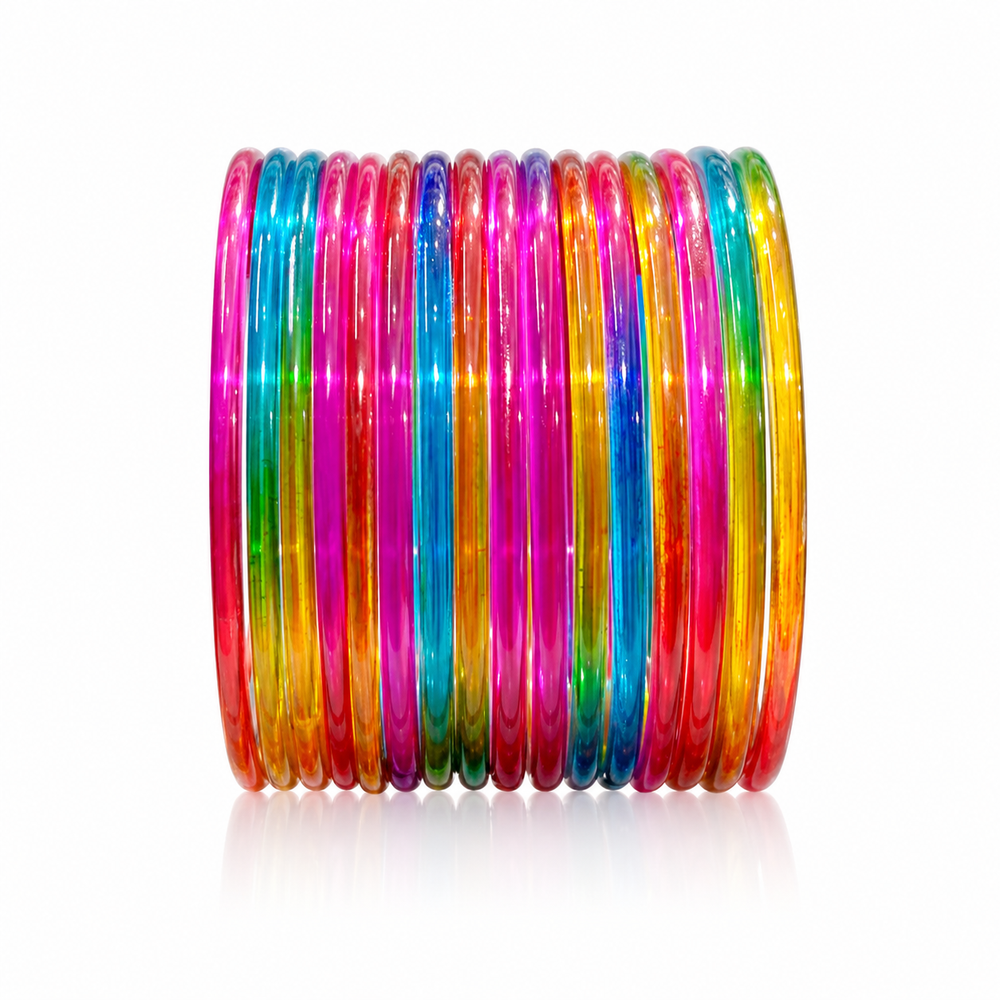 Rainbow multi Jelly Bangles Set of 24 – Glossy Transparent Colorful Stack