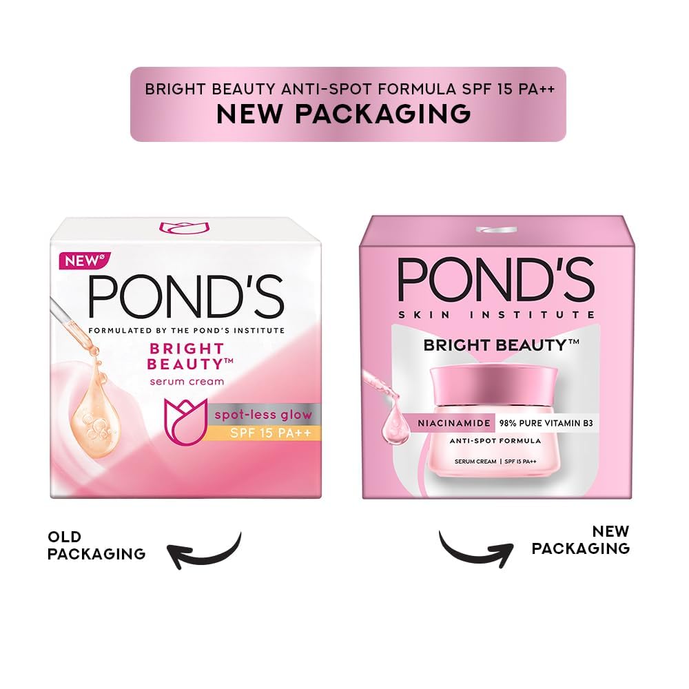 Pond's Bright Beauty Light Cream with UV Filter | Niasorcinol | 100x Better than Vitamin C | Niacinamide | Fades Dark Spots, Brightens Skin, 50g