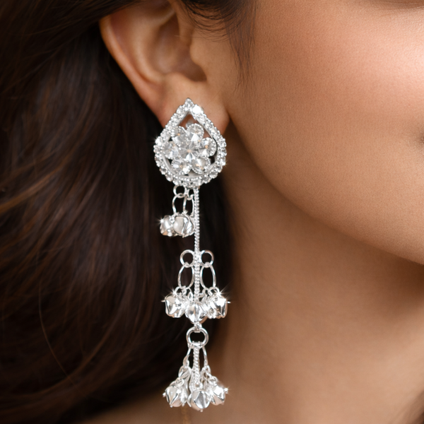 Kashmiri Earrings – Stylish Silver Danglers with Ghungroo Detail
