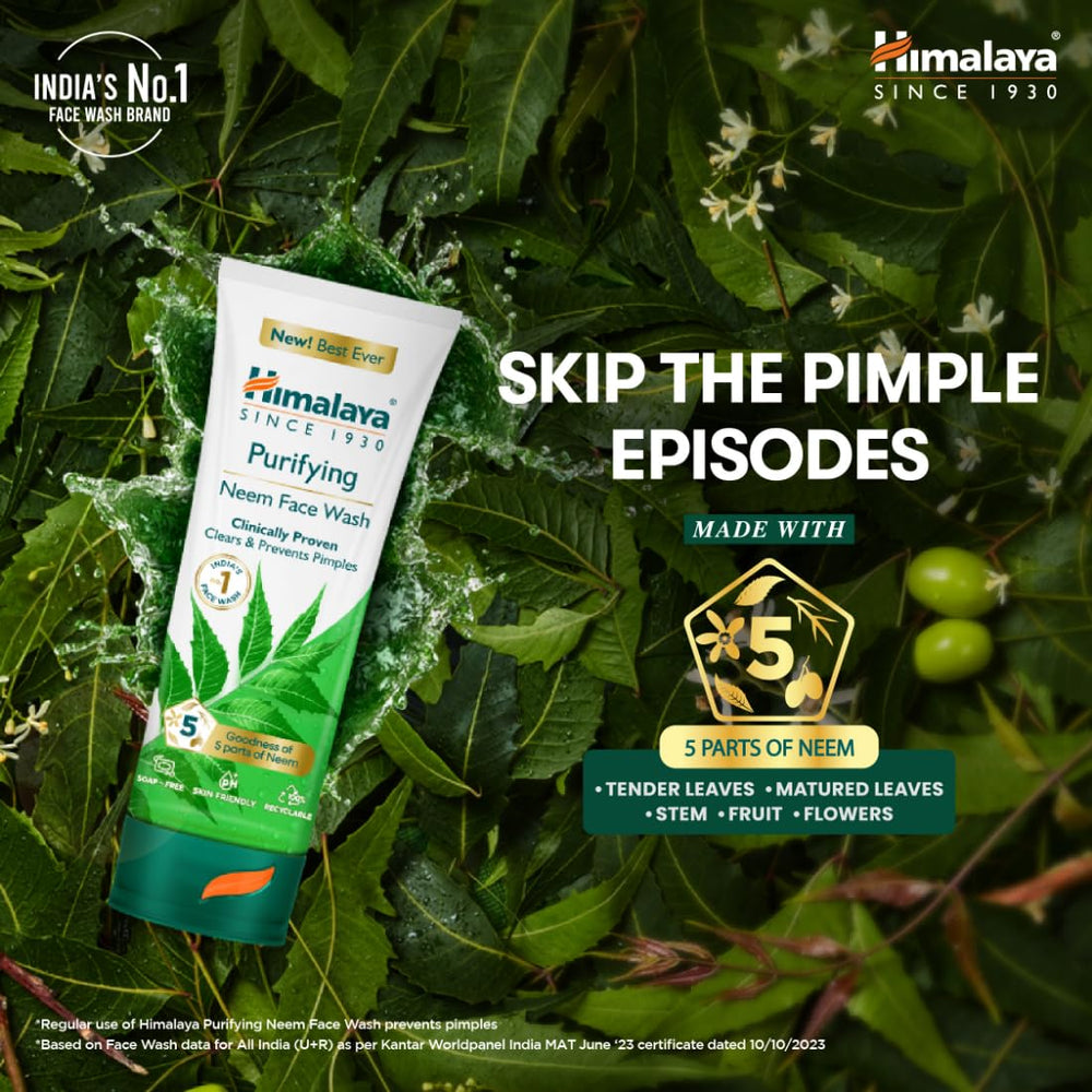 Himalaya Purifying Neem Face Wash|Clears and Prevents Pimples & Acne|Made with 5 parts of Neem|New & Best Ever clinically Proven formula|Gently Cleanses|For men and women|200 ml