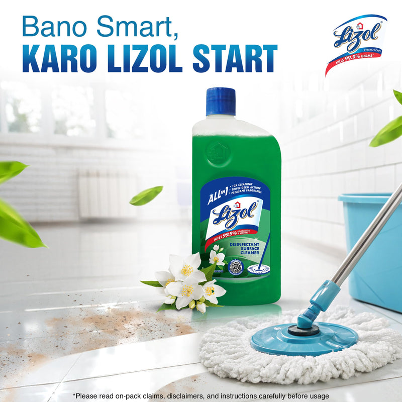 Lizol Disinfectant Surface & Floor Cleaner Liquid, Jasmine - 500 ml | Suitable for All Floor Cleaner Mops | Kills 99.9% Germs| India's #1 Floor Cleane