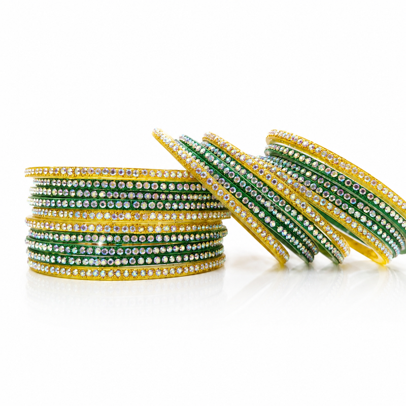 Sawan Special Green Glass Bangles Set for Women – 20 Pcs