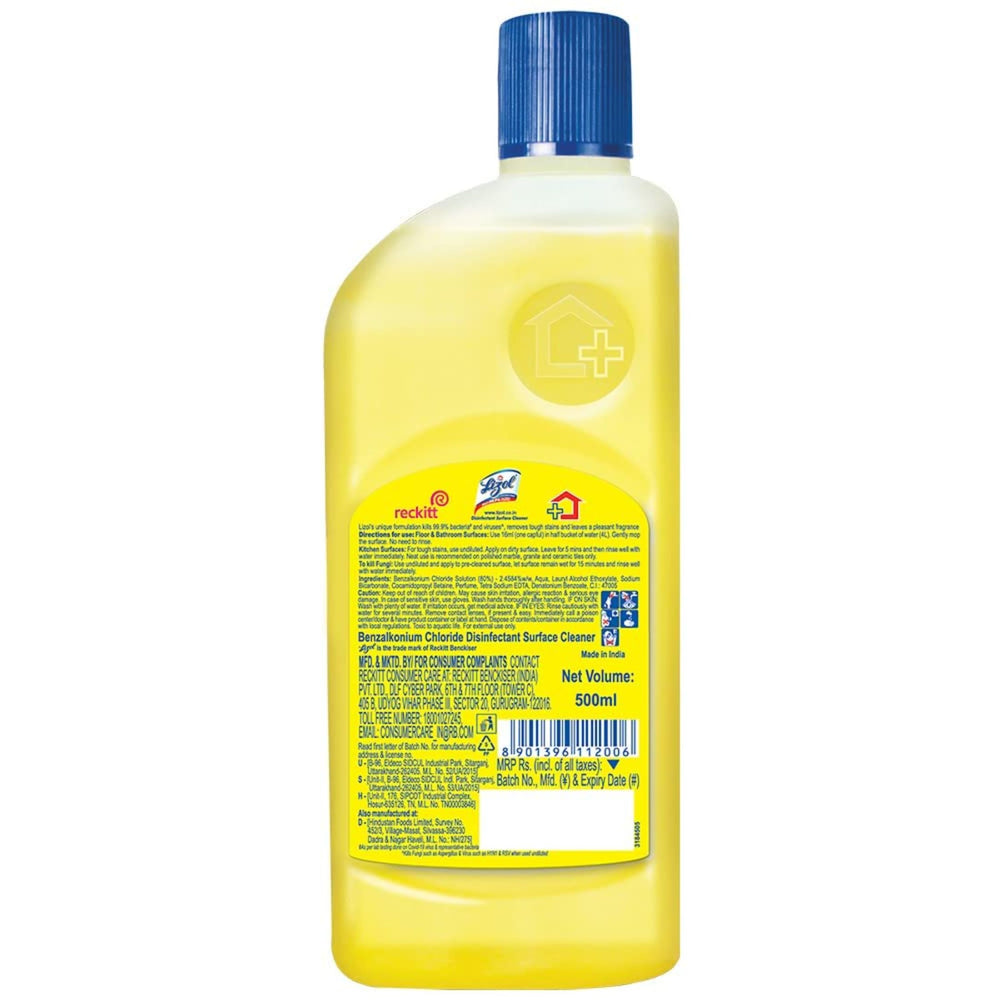 Lizol Disinfectant Surface & Floor Cleaner Liquid, Citrus - 500 ml | Suitable for All Floor Cleaner Mops | Kills 99.9% Germs| India's #1 Floor Cleaner