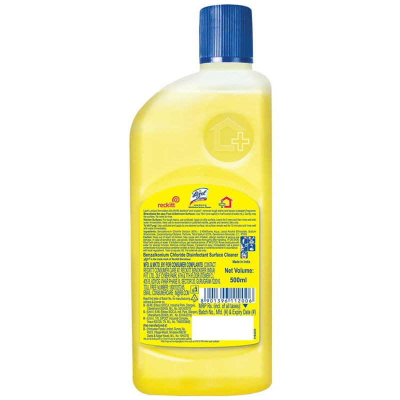 Lizol Disinfectant Surface & Floor Cleaner Liquid, Citrus - 500 ml | Suitable for All Floor Cleaner Mops | Kills 99.9% Germs| India's #1 Floor Cleaner