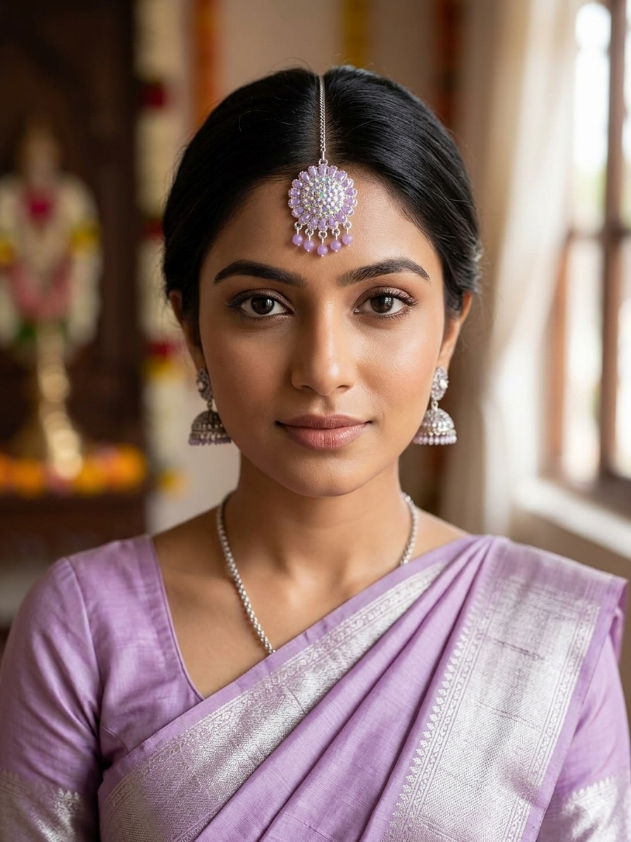 Pastel Purple Anti-Tarnish Earrings & Maang Tikka Set