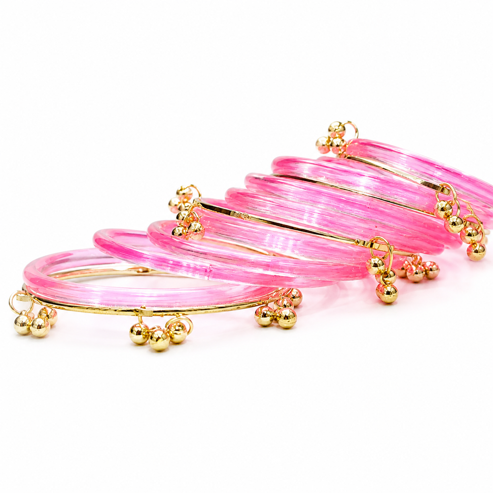Soft Pink Jelly Kashmiri bangles golden Charms – Beautiful Ethnic (Set of 24)