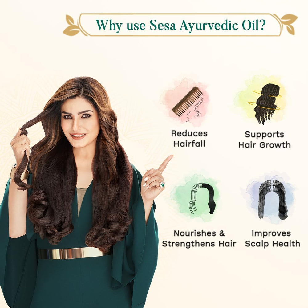 SESA Ayurvedic Hair Oil With Bhringraj & 17 Rare Herbs With Coconut Oil and 4 Nourishing For Hair Growth Help Control Hair Fall with Easy Applicator For Women and Men (90 ml)|Sesa shampoo 50ml Free