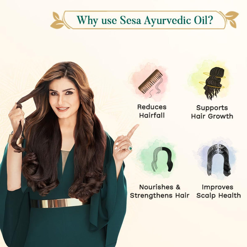 SESA Ayurvedic Hair Oil With Bhringraj & 17 Rare Herbs With Coconut Oil and 4 Nourishing For Hair Growth Help Control Hair Fall with Easy Applicator For Women and Men (90 ml)|Sesa shampoo 50ml Free