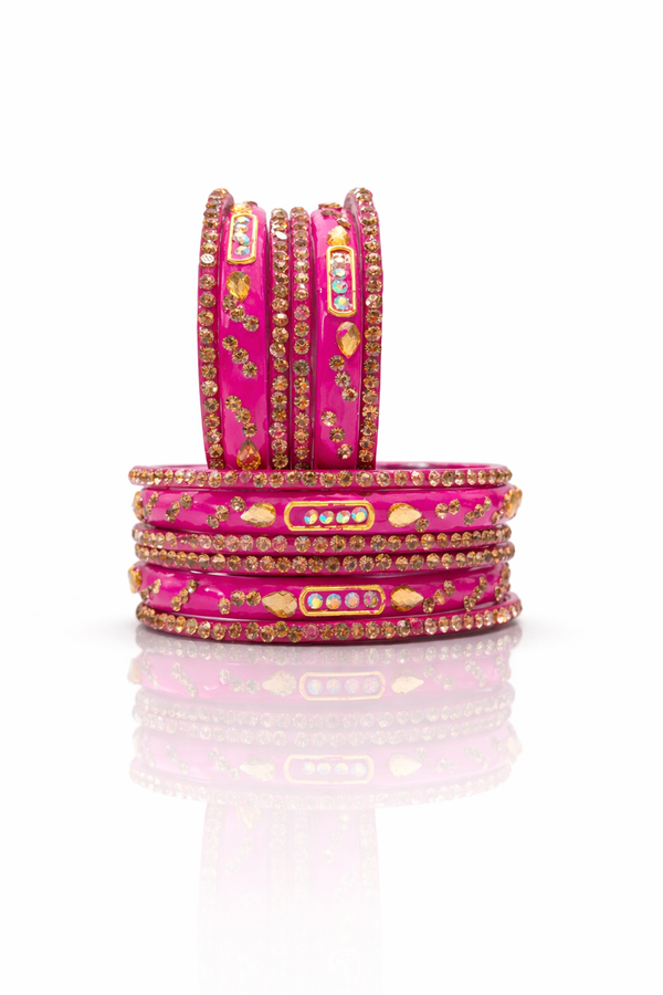 Luxury Pink Crystal Anti-Tarnish Bangles – Elegant 3 Pcs Set for Party & Wedding