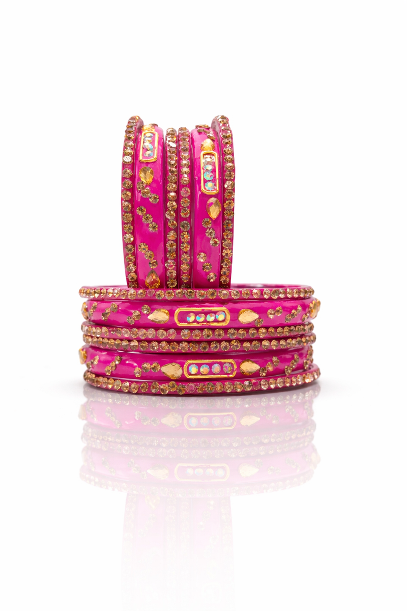 Luxury Pink Crystal Anti-Tarnish Bangles – Elegant 3 Pcs Set for Party & Wedding