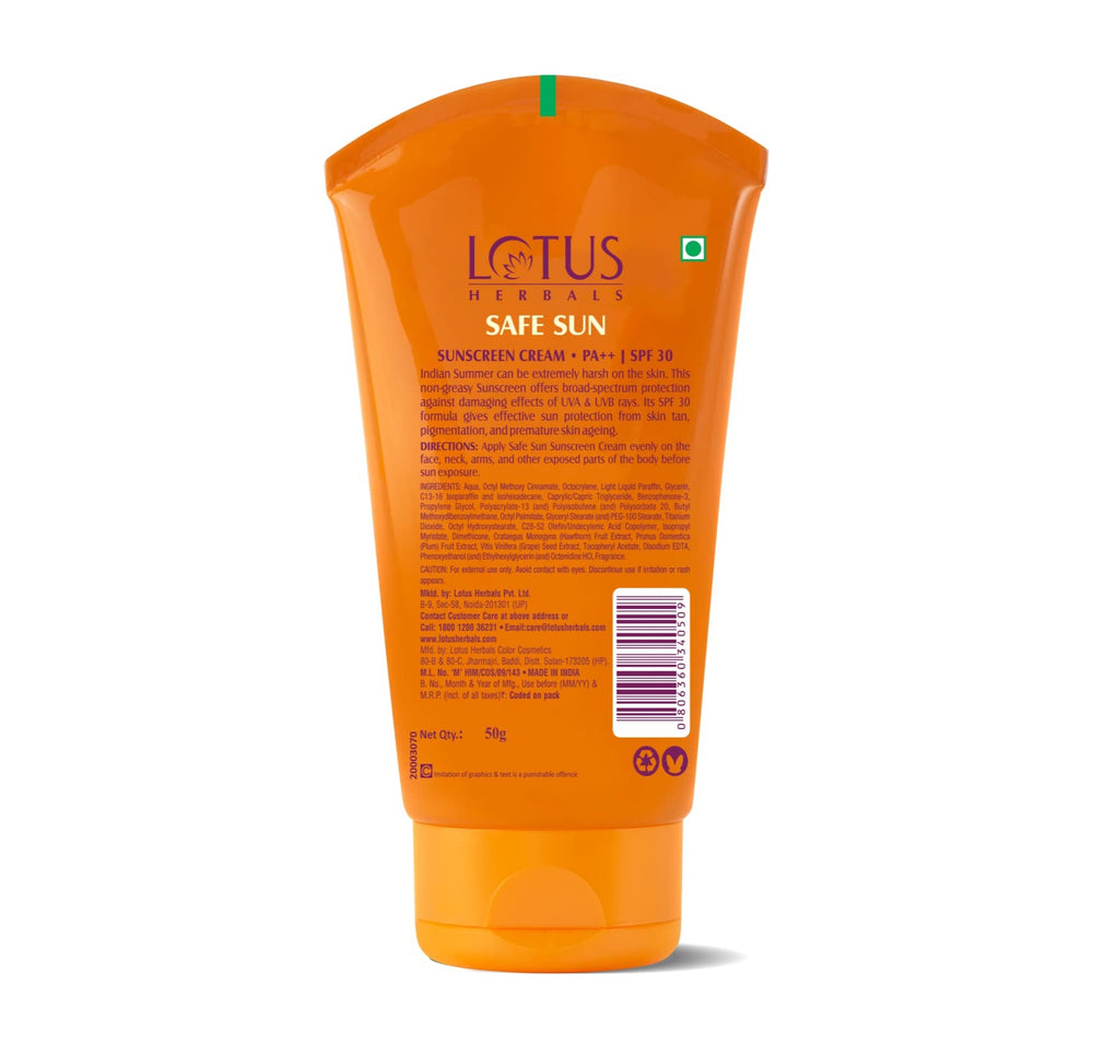 Lotus Herbals Safe Sun Block Cream Spf 30 For Normal Skin, 50G & Sunscreen Spf 30 Cream, l
