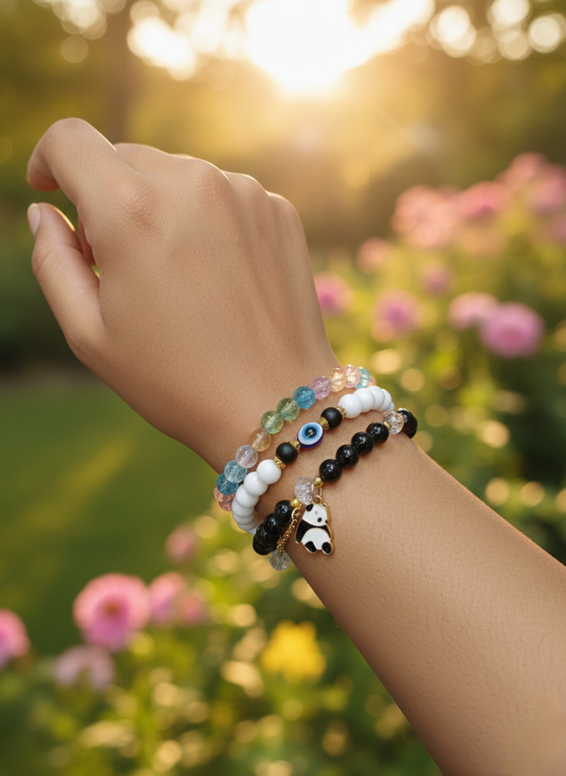 Cute Panda Charm Beaded Bracelet – Pack of 3