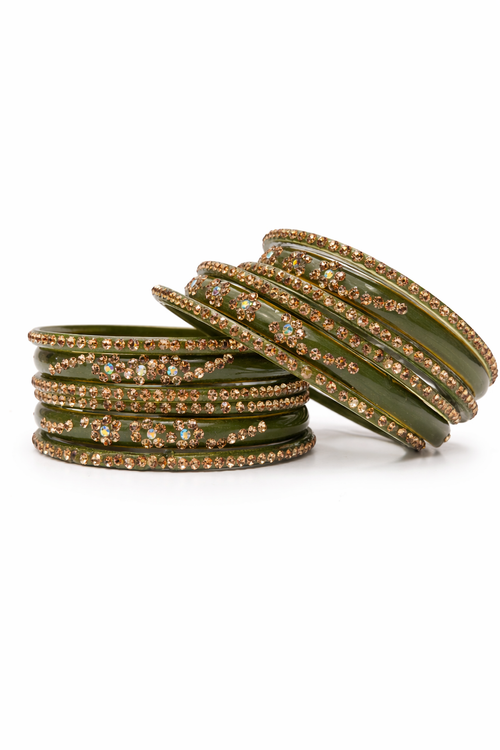 Anti-Tarnish Mehndi Stone Studded Bangles – Premium 3 Pcs Designer Set