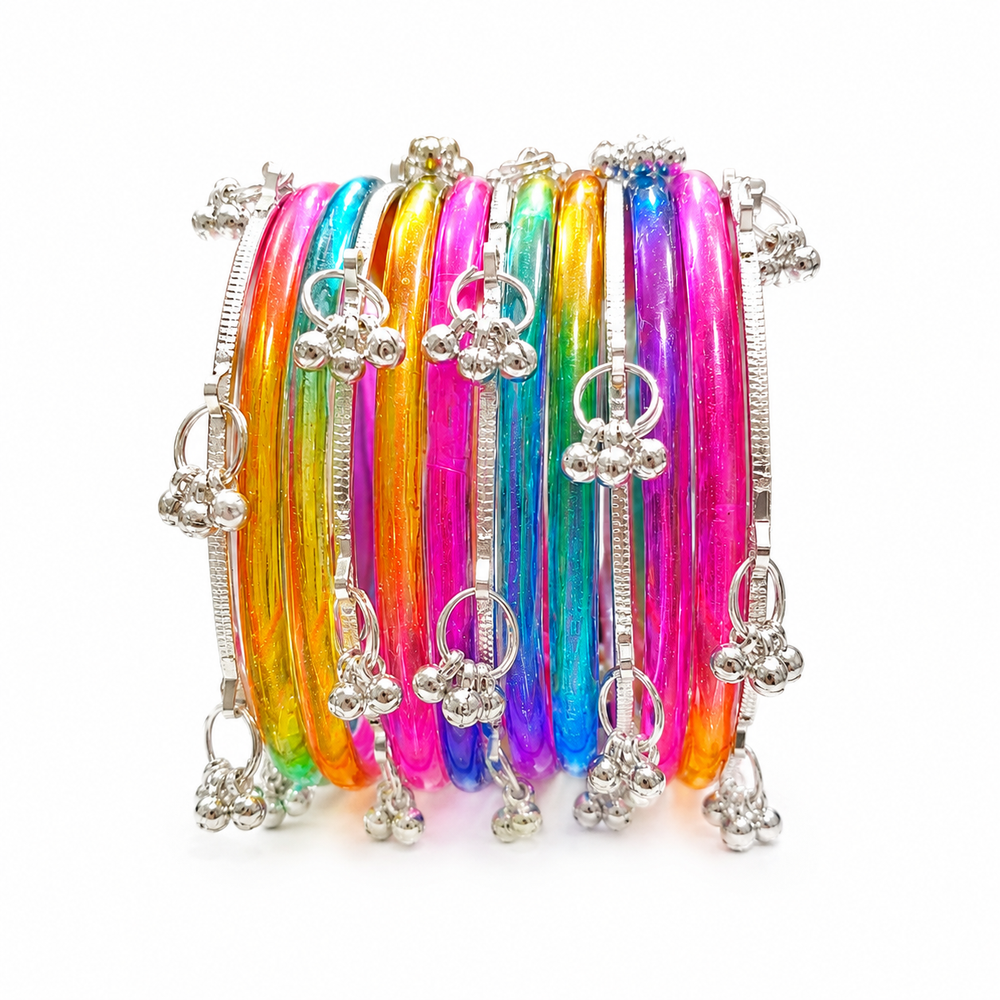 New Trending Multicolor Jelly Bangles with Kashmiri Silver Bangles Set of 8