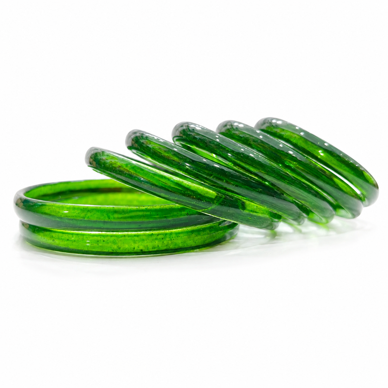 Trendy Green Jelly Bangles Set for Women – Glossy Transparent Fashion Bangles (Set of 8)