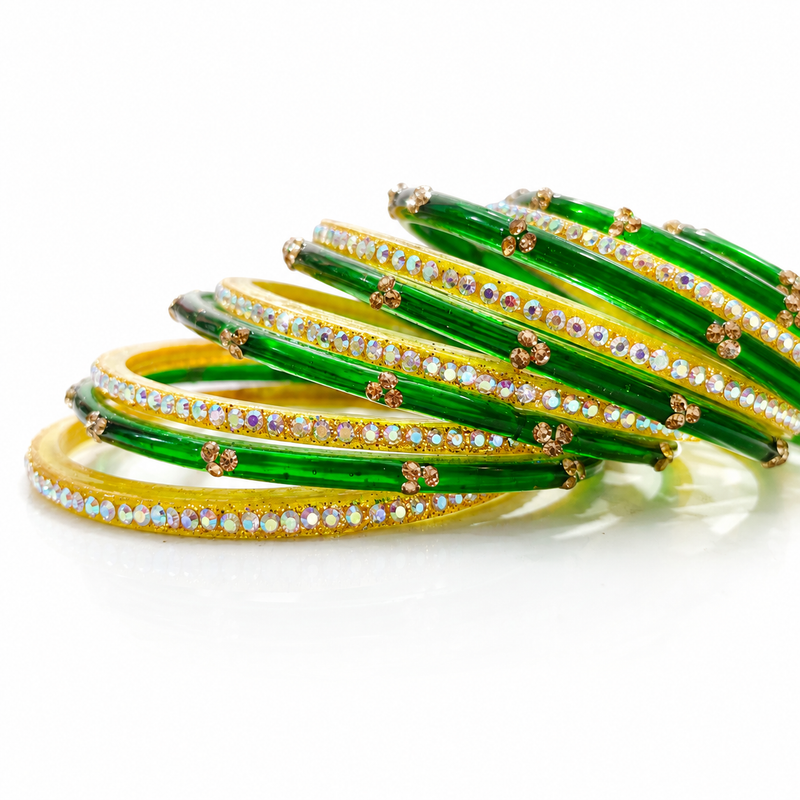 Anti-tarnish Sawan special Green Glass Bangles |set of 20Pcs