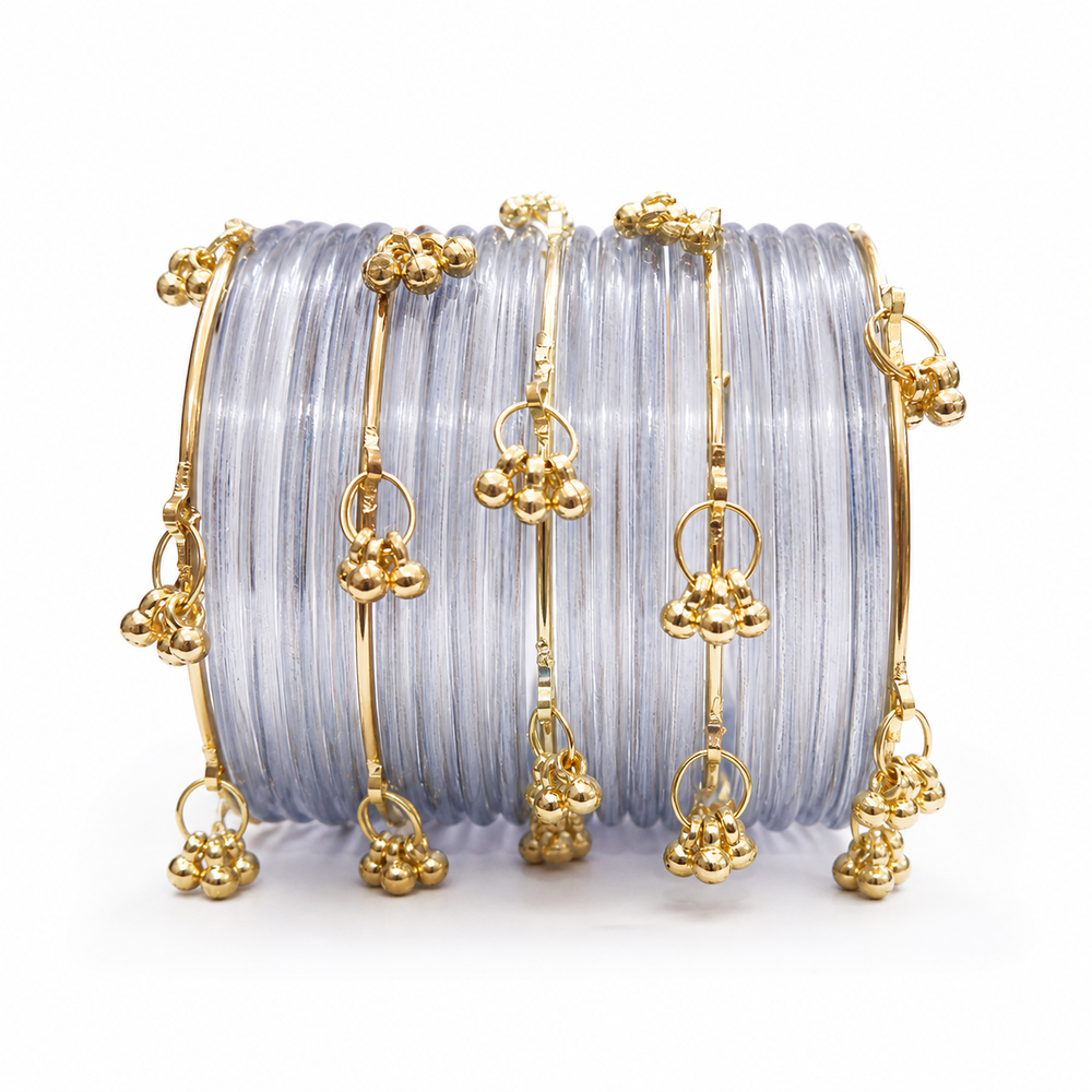 Jelly Kashmiri Bangles with Golden Ghungroo Design – Grey colour