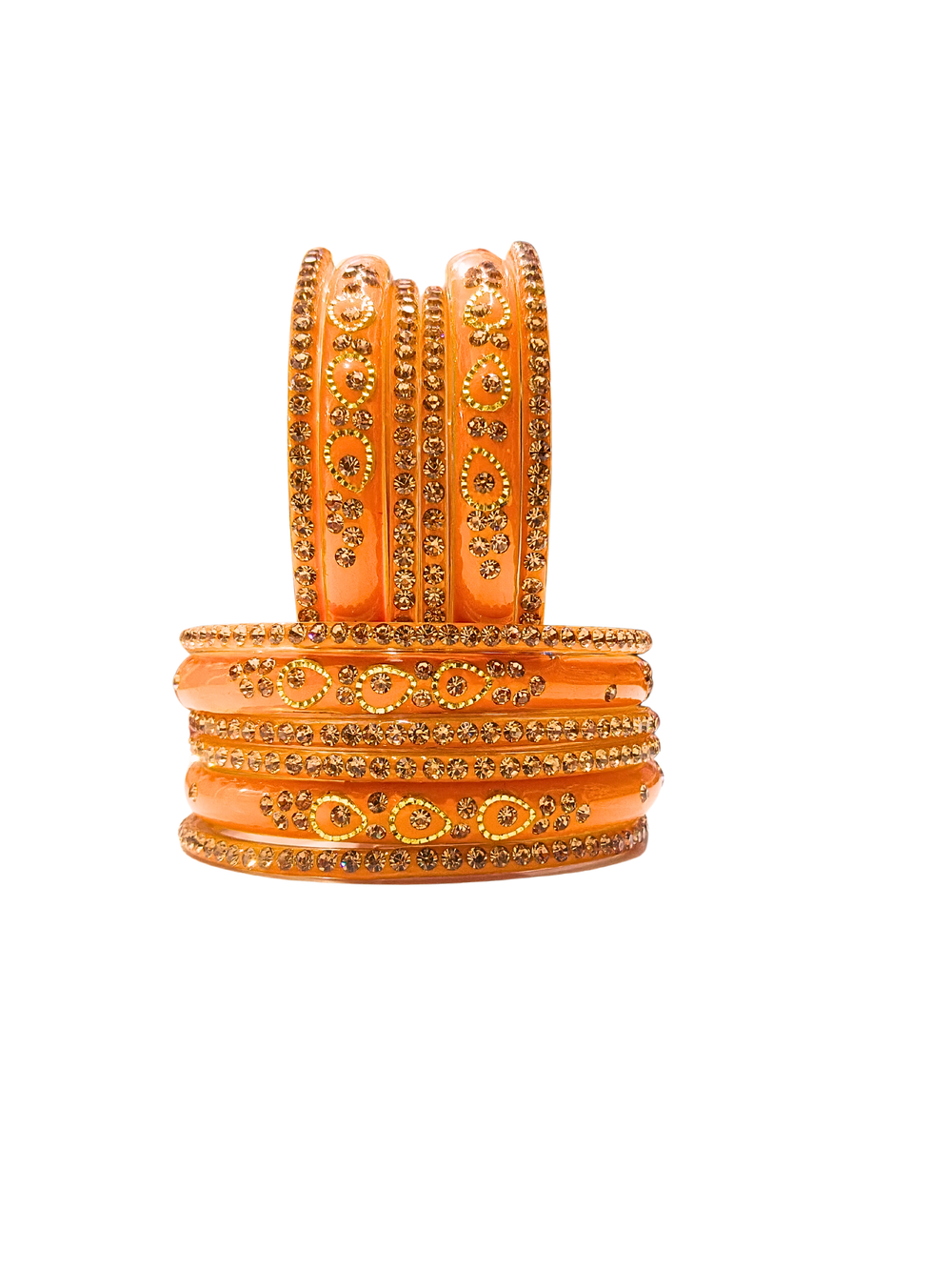 Luxury Haldi Colour Designer Glass Bangles with Crystal Detailing - Set of 12
