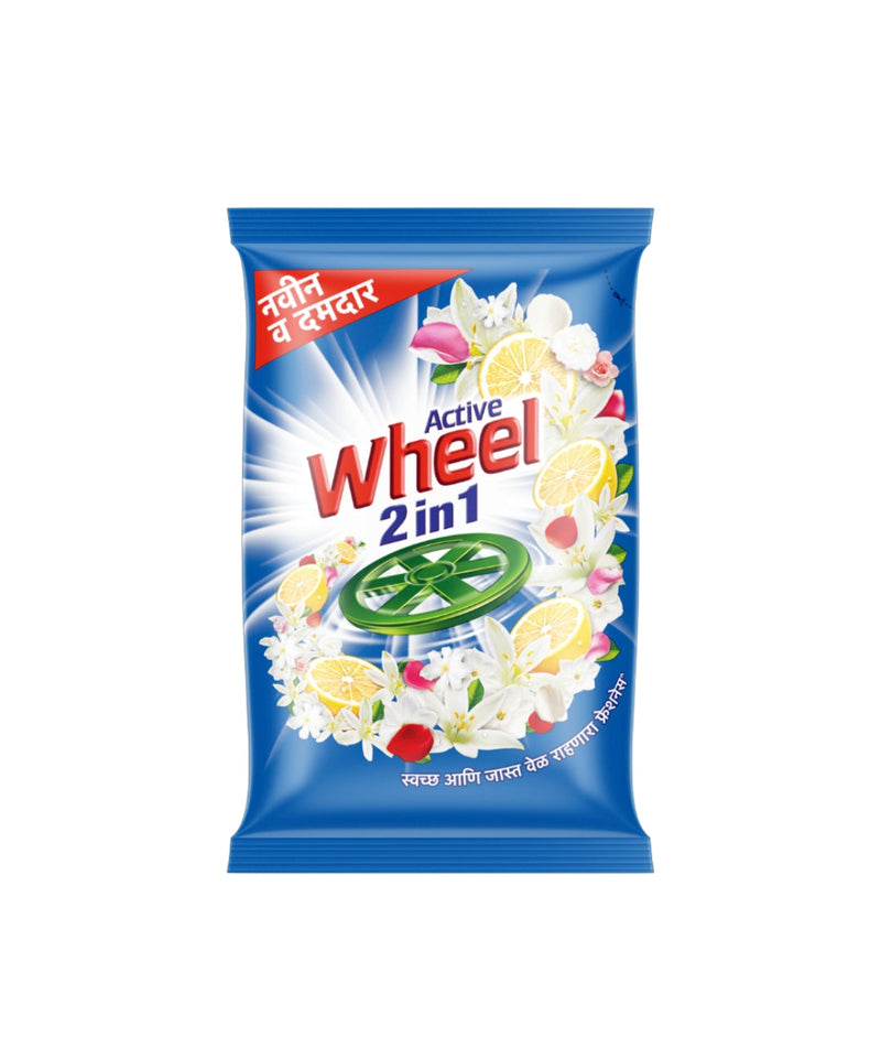 Wheel Active 2 in 1 Detergent Powder - Clean and Fresh (Blue), Pack of 1kg Pouch