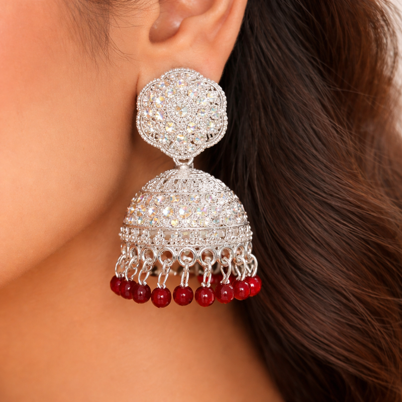 Anti-Tarnish Jhumka Earrings with Beautiful Mehrun Beads✨