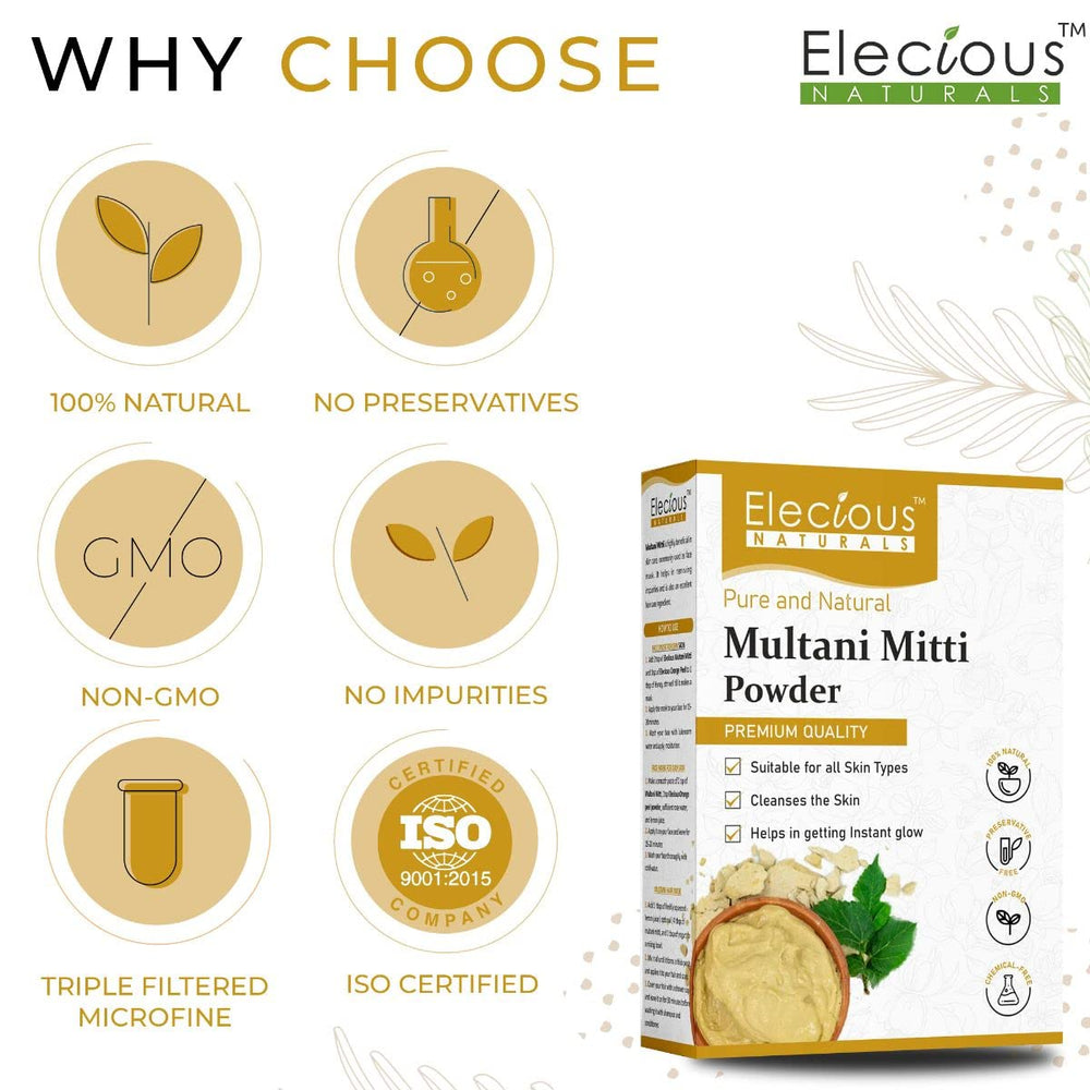 Natural Multani Mitti powder for Exfoliating, Soothing, Nourishing, Smoothening Face, Skin and Hair Fuller's Earth, Bentonite Clay (100 Grams)lPack of 2