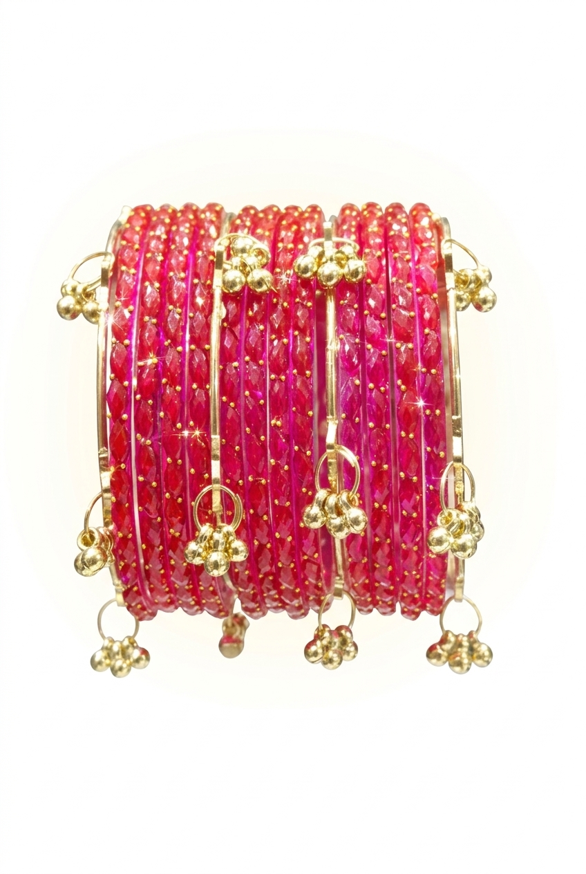 Trending Rani Pink Kashmiri Bangles with Gold Detailing & Sparkle Finish – Elegant Ethnic Wear